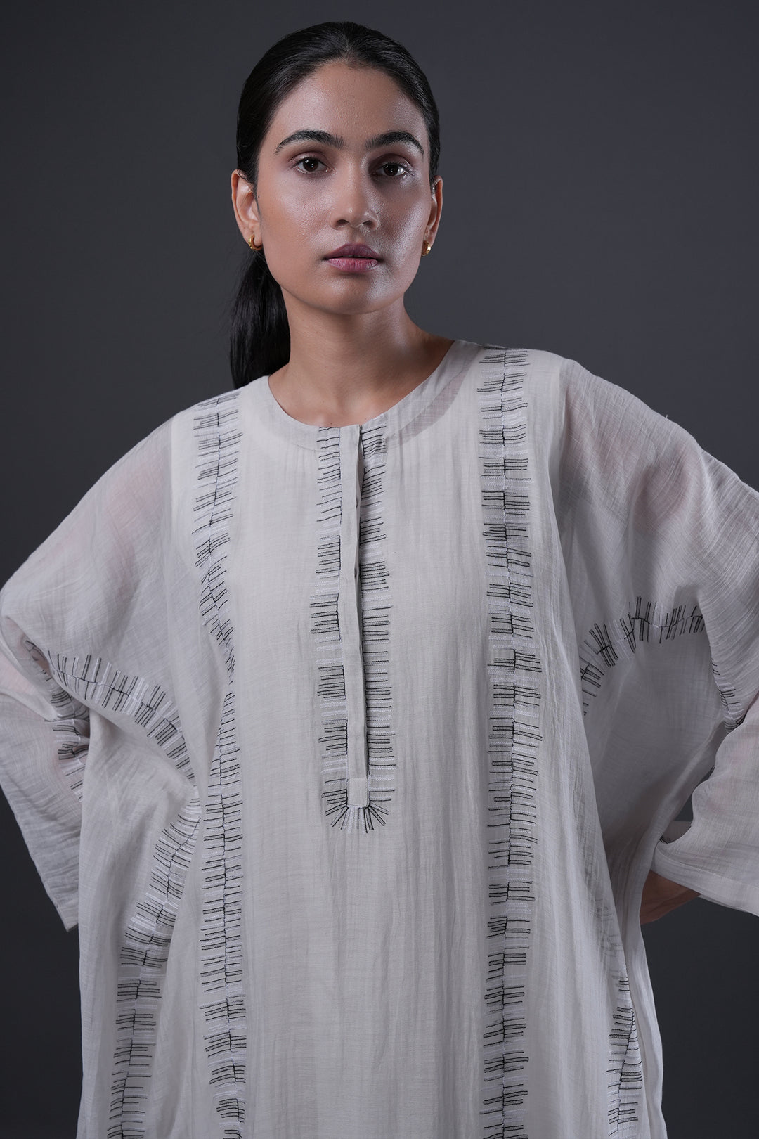 Ivory Embroidered Chanderi Kaftan with Cotton Slip