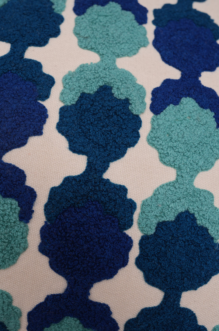 Blue Floral Embroidered Cushion Cover