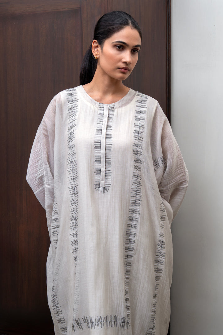 Ivory Embroidered Chanderi Kaftan with Cotton Slip