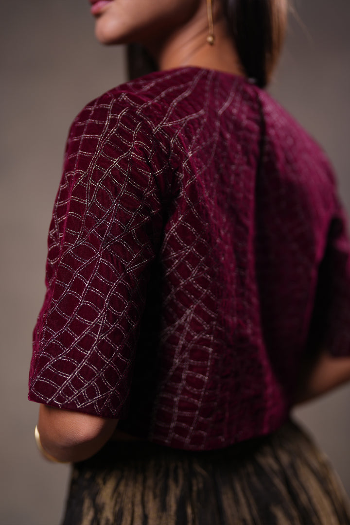 Maroon Zari Embroidered Blouse