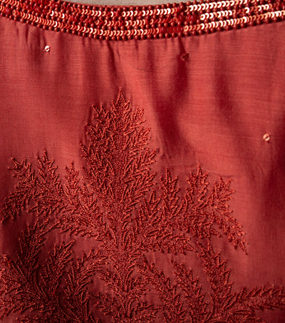 Rust Hand Embroidered Cotton Silk Blouse
