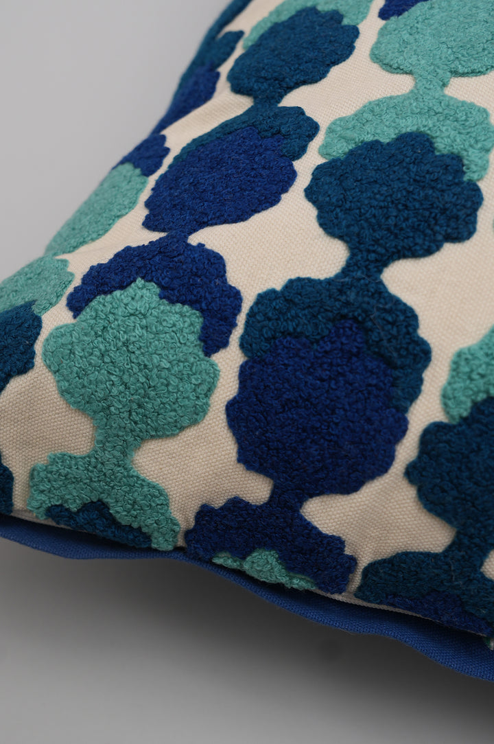 Blue Floral Embroidered Cushion Cover