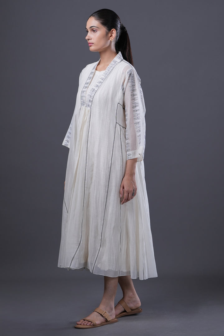 Natural Embroidered Chanderi Cape with Cotton Slip