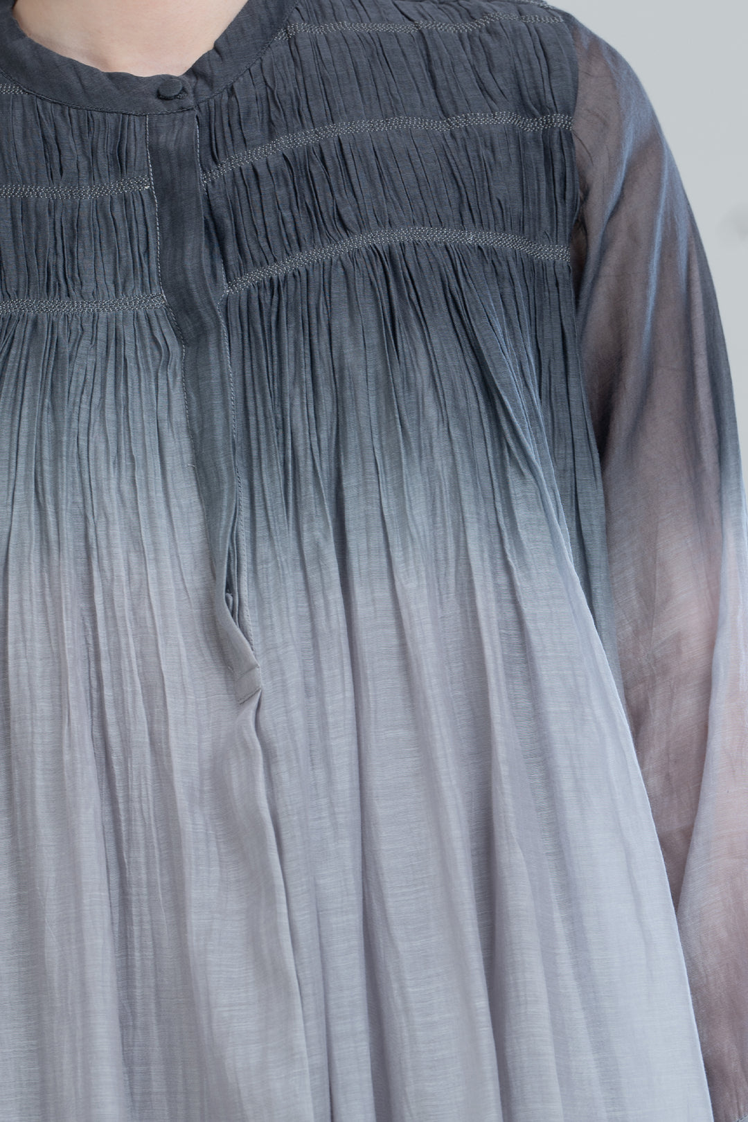 Black & Grey Ombre Thread Embroidered Cotton Silk Long Dress