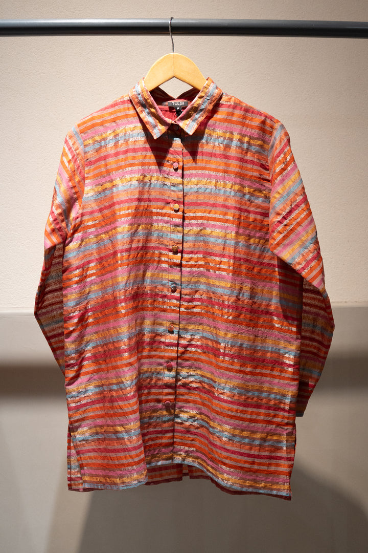Pink Zari Stripe Cotton Silk Shirt