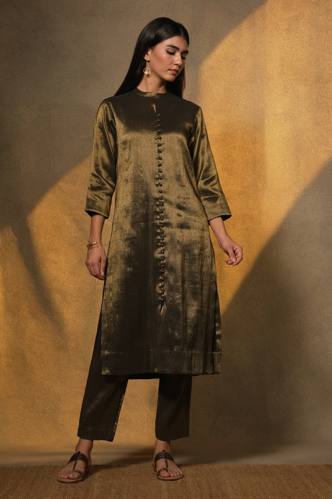 Black Tissue Kurta with Pants and Velvet Dupatta