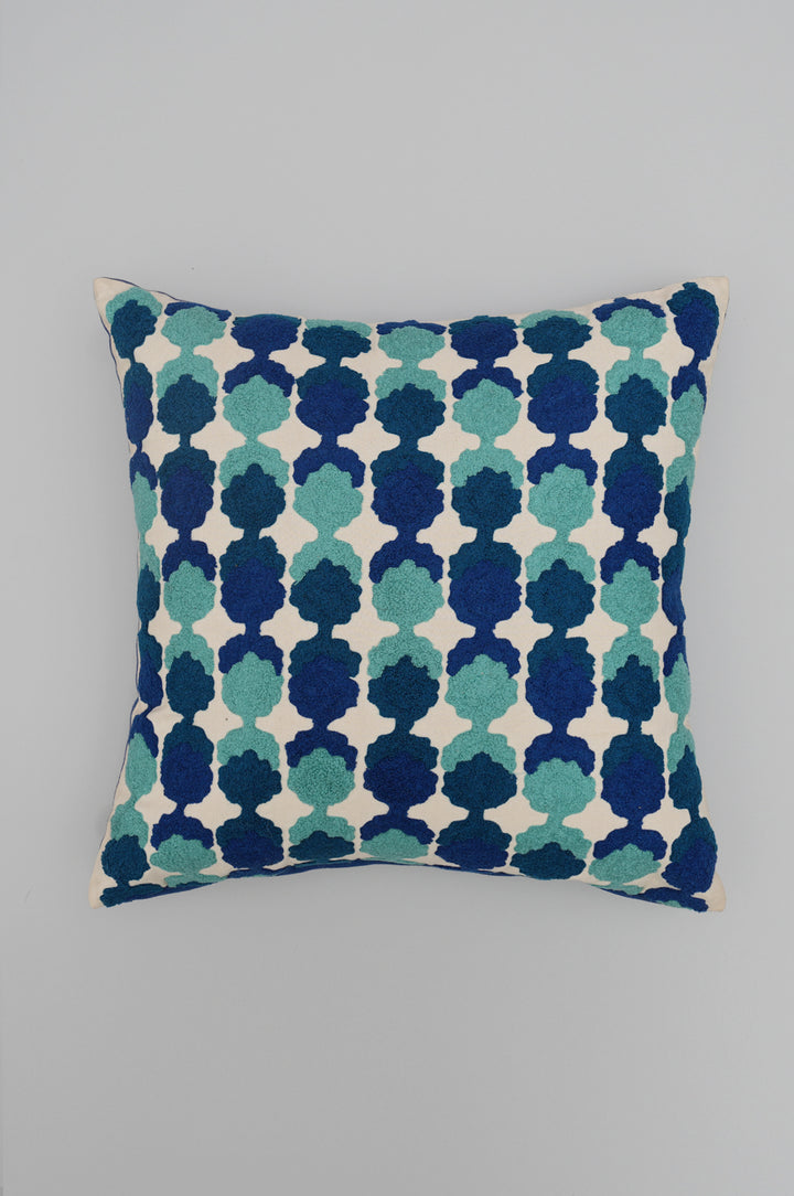 Blue Floral Embroidered Cushion Cover