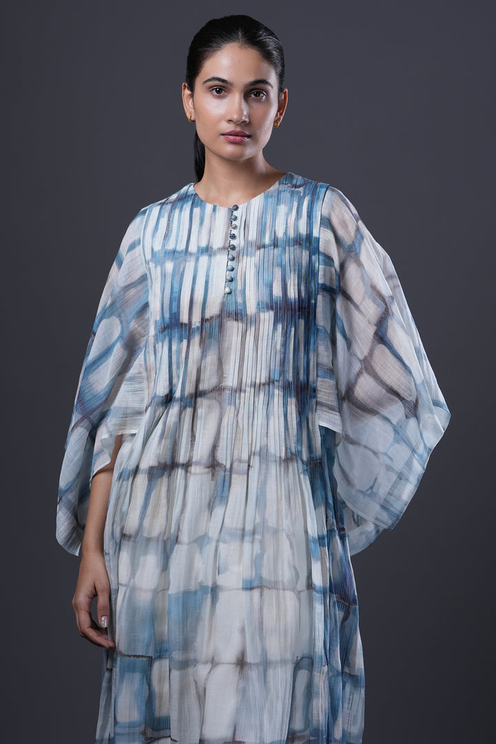 Blue and Off White Abstract Print Oversized Dress/Kurta