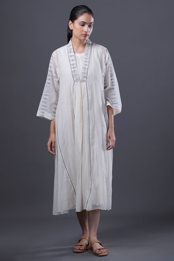 Natural Embroidered Chanderi Cape with Cotton Slip