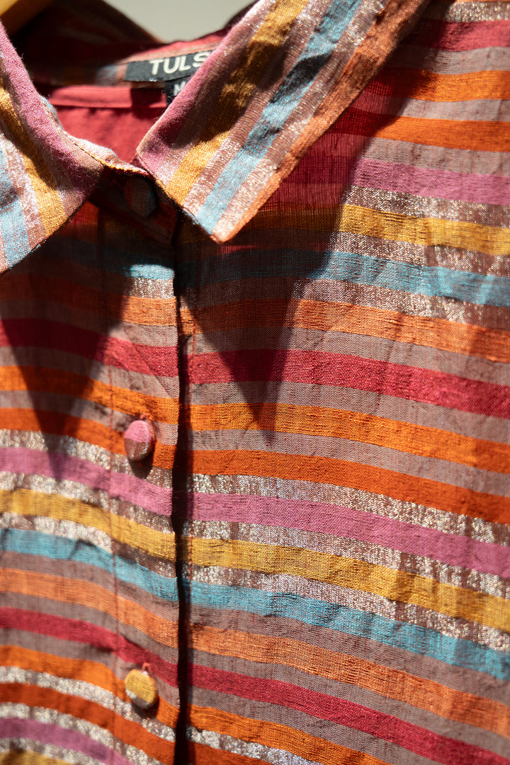 Pink Zari Stripe Cotton Silk Shirt