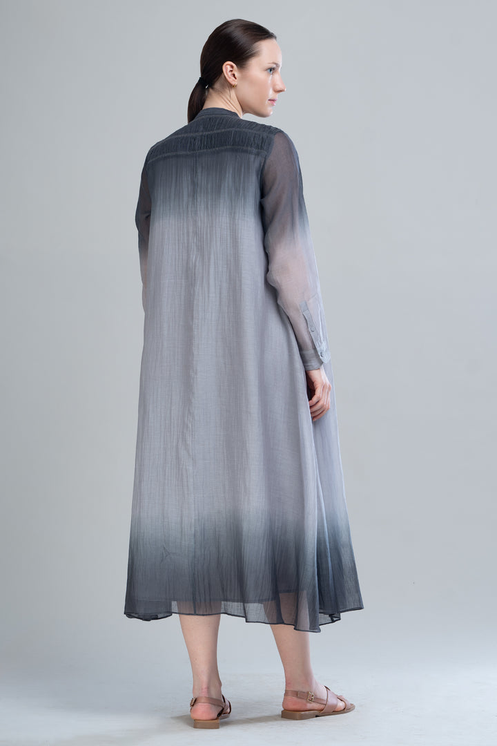 Black & Grey Ombre Thread Embroidered Cotton Silk Long Dress