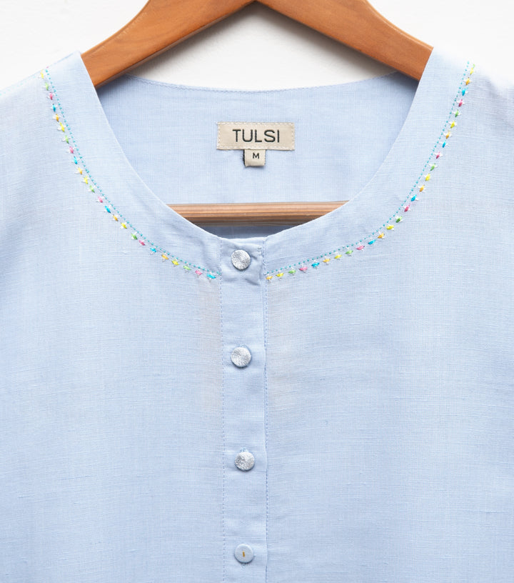 Sky Blue Cotton Embroidered Kurta