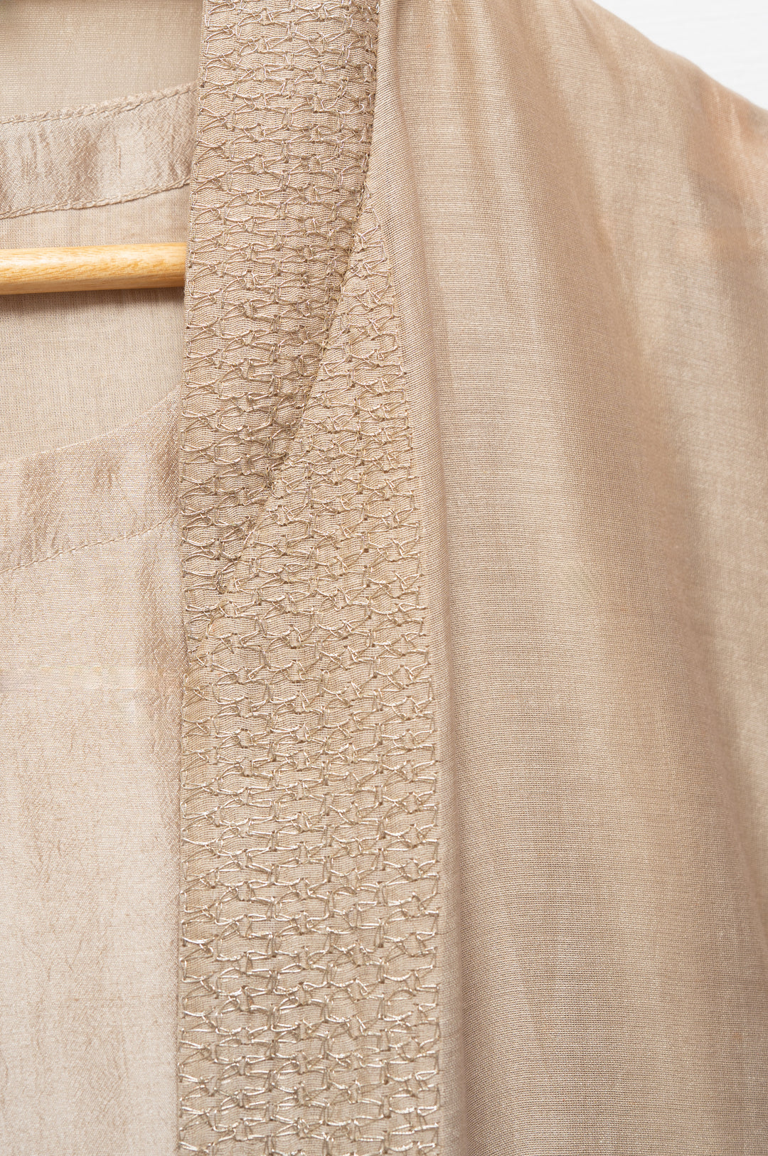 Beige Hand Embroidered Chanderi Cape with Silk Dress and Palazzo