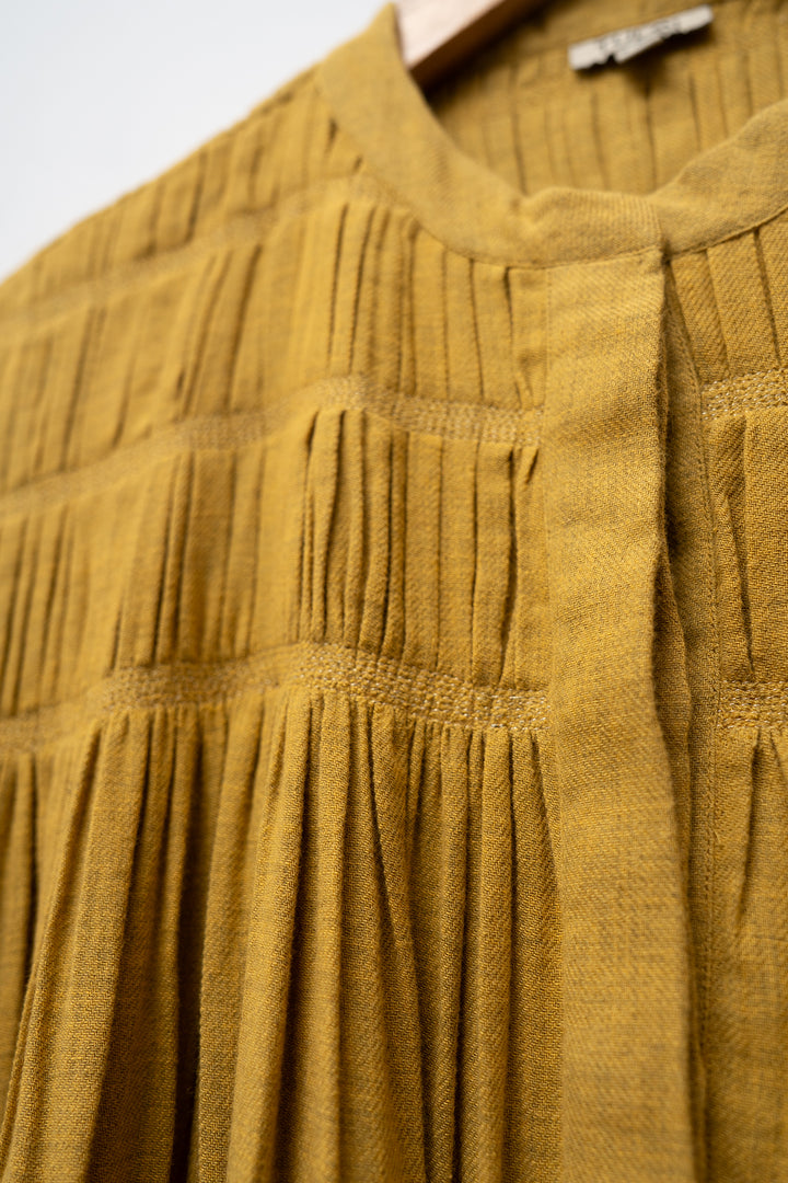 Mustard Embroidered Wool Dress
