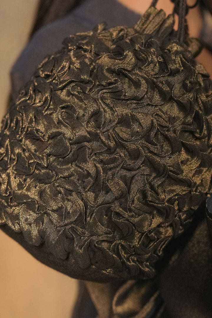 Black/Gold Hand Embroidered Tissue Potli