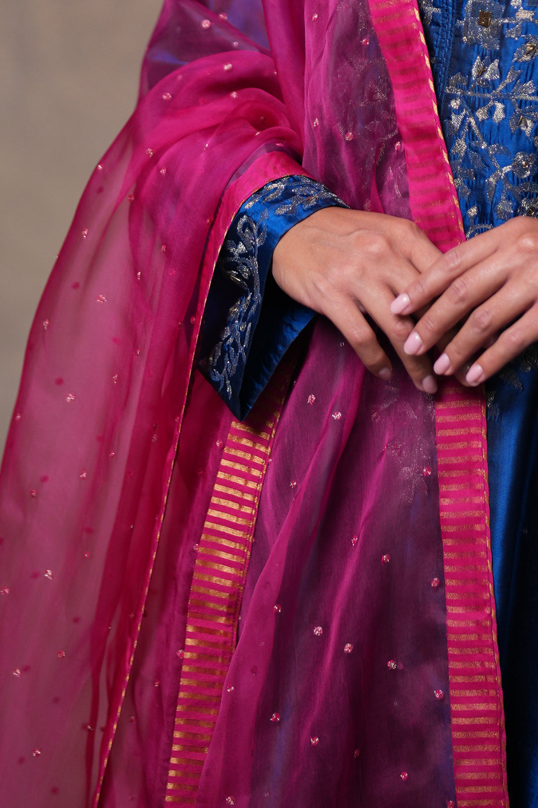 Magenta Embroidered Organza Dupatta
