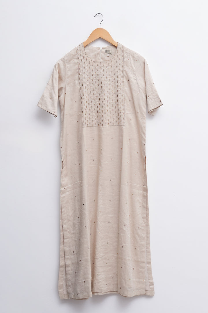 Natural Fine Ramie Embroidered Kurta