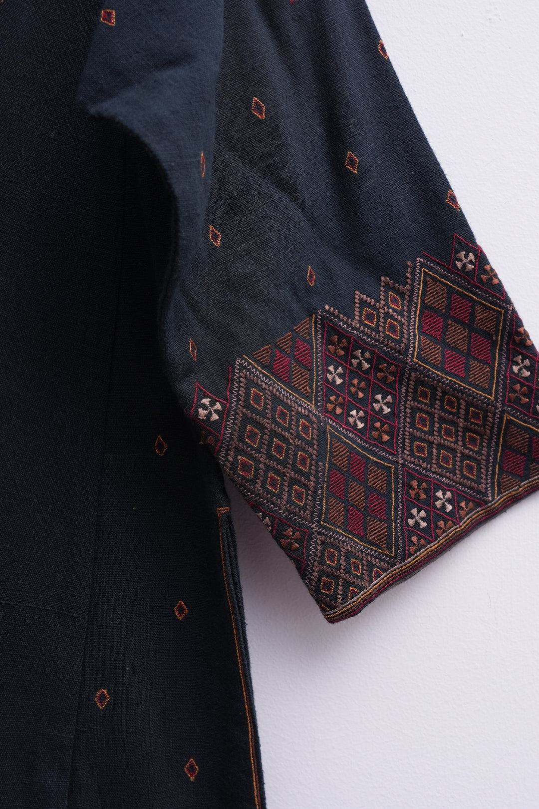 Navy Cotton Linen Embroidered Kurta