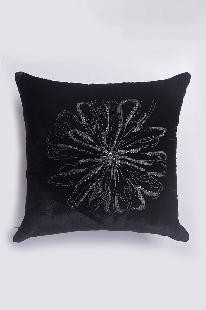Floral Splatter Black Velvet Cushion Cover