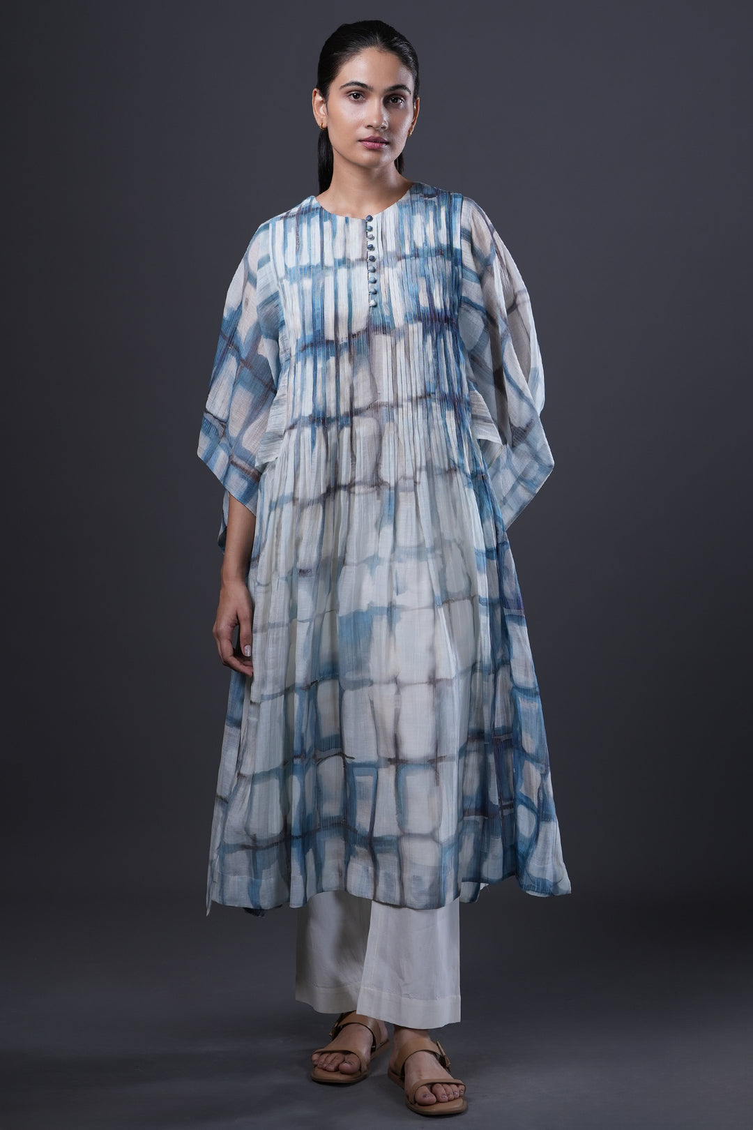 Blue and Off White Abstract Print Oversized Dress/Kurta
