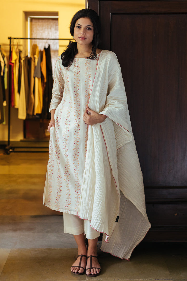 Ivory Embroidered Chanderi Suit set