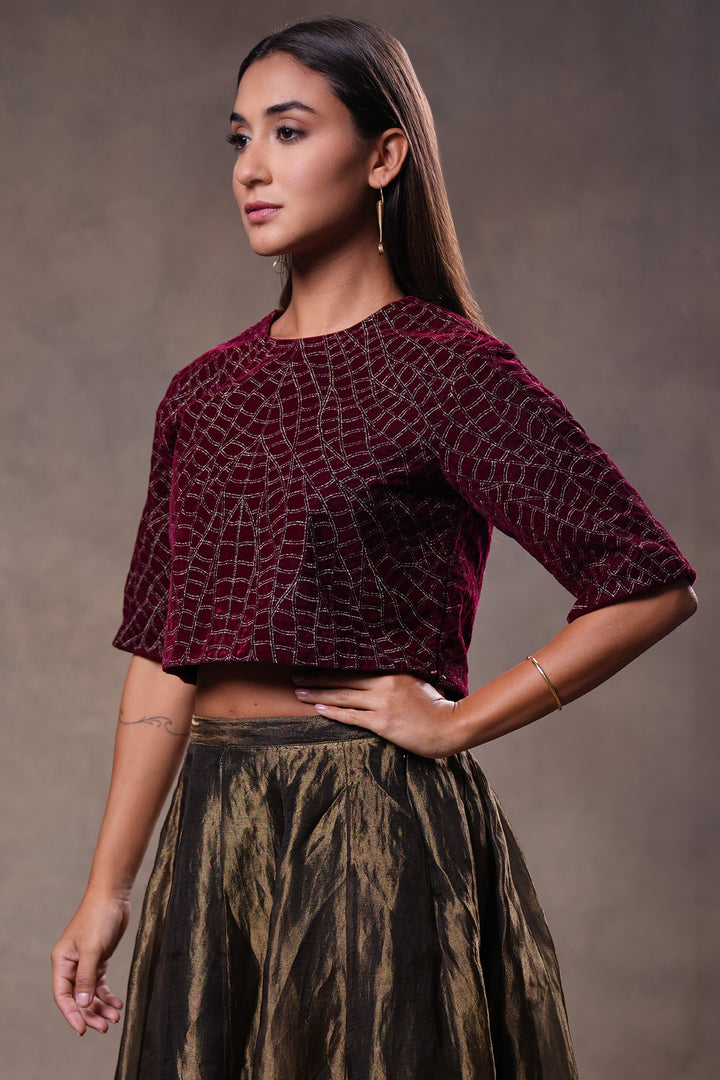 Maroon Zari Embroidered Blouse