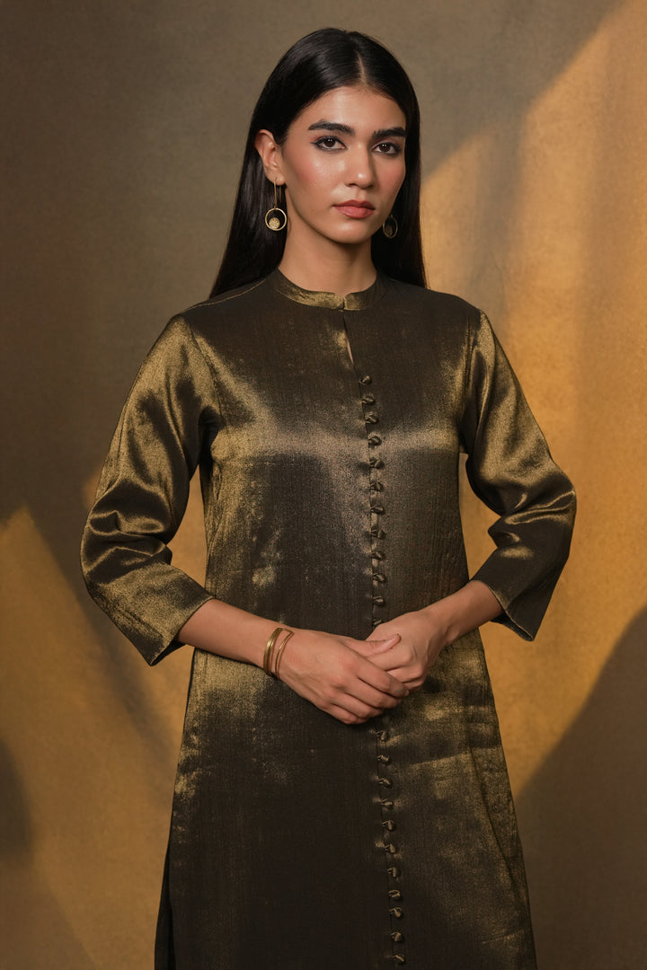 Black Tissue Kurta with Pants and Velvet Dupatta