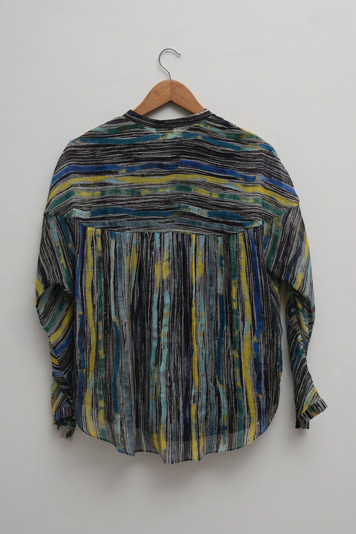 River Stripe Printed Chanderi Shirt