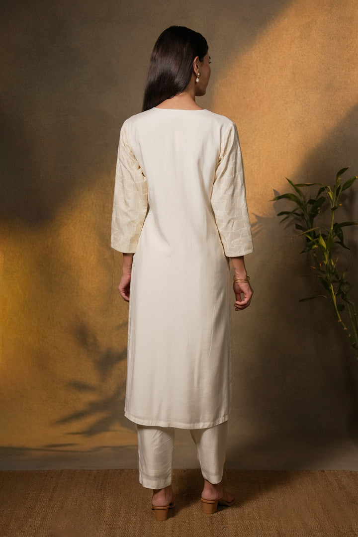 Natural Embroidered Cotton Silk Kurta with Dupatta and Pants
