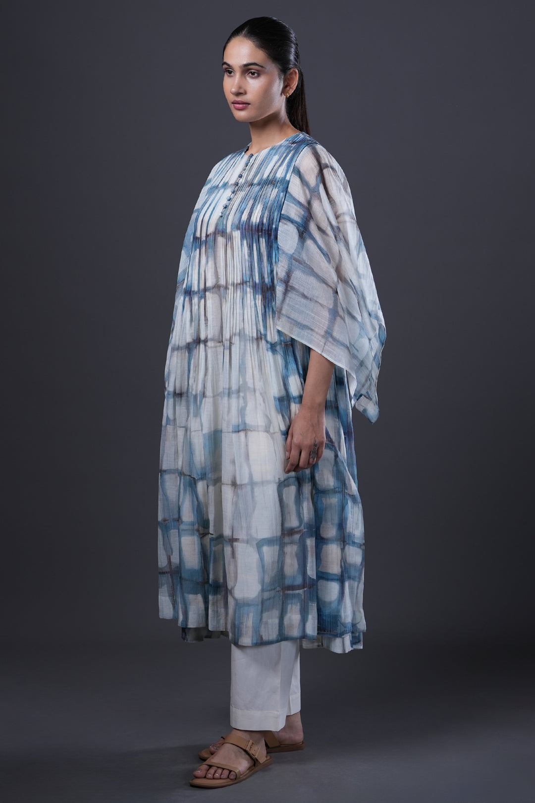 Blue and Off White Abstract Print Oversized Dress/Kurta