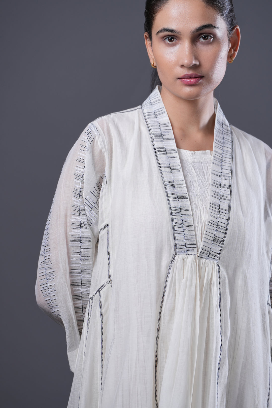 Natural Embroidered Chanderi Cape with Cotton Slip