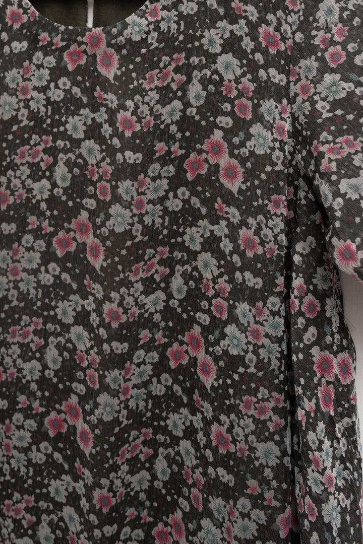 Charcoal Blossom Chiffon Printed Kurta
