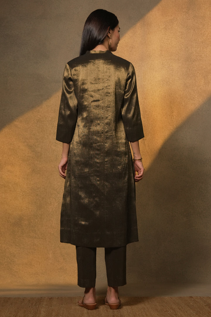 Black Tissue Kurta with Pants and Velvet Dupatta