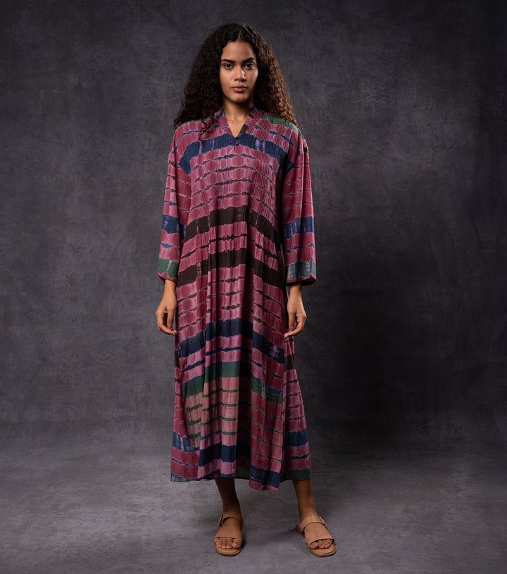 Plum Hand-Dyed Shibori Long Dress