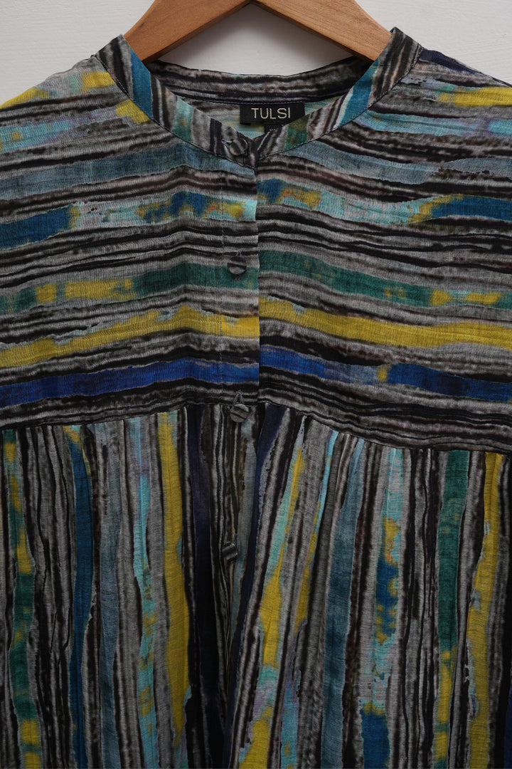 River Stripe Printed Chanderi Shirt