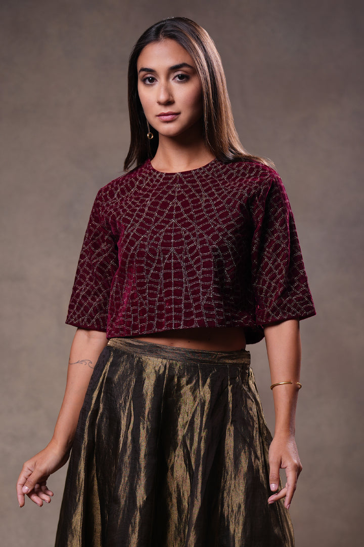 Maroon Zari Embroidered Blouse