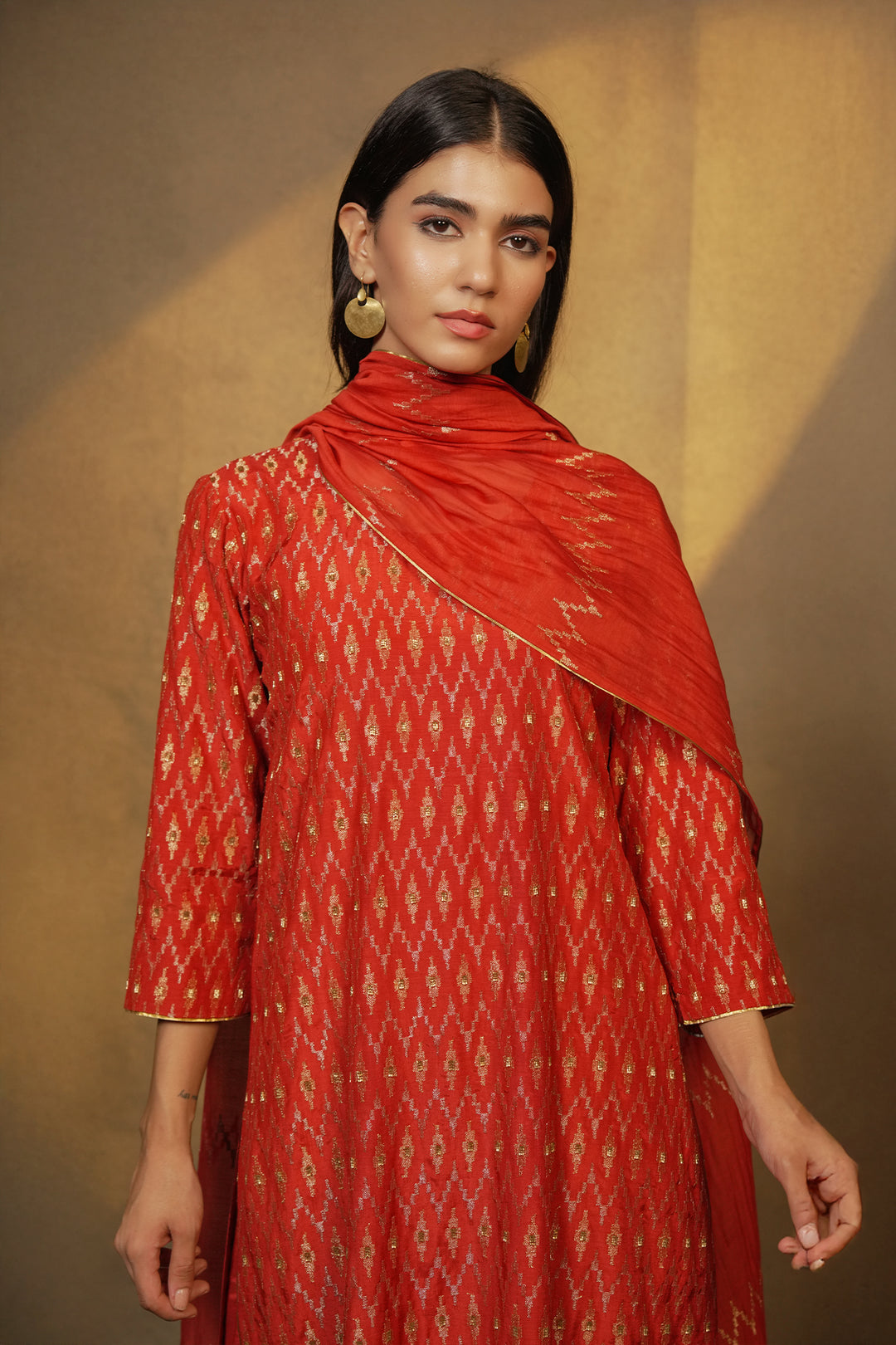 Orange Embroidered Chanderi Dupatta