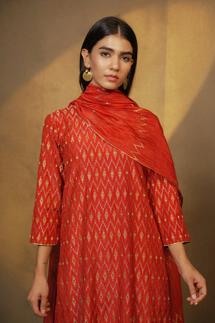 Orange Embroidered Chanderi Dupatta