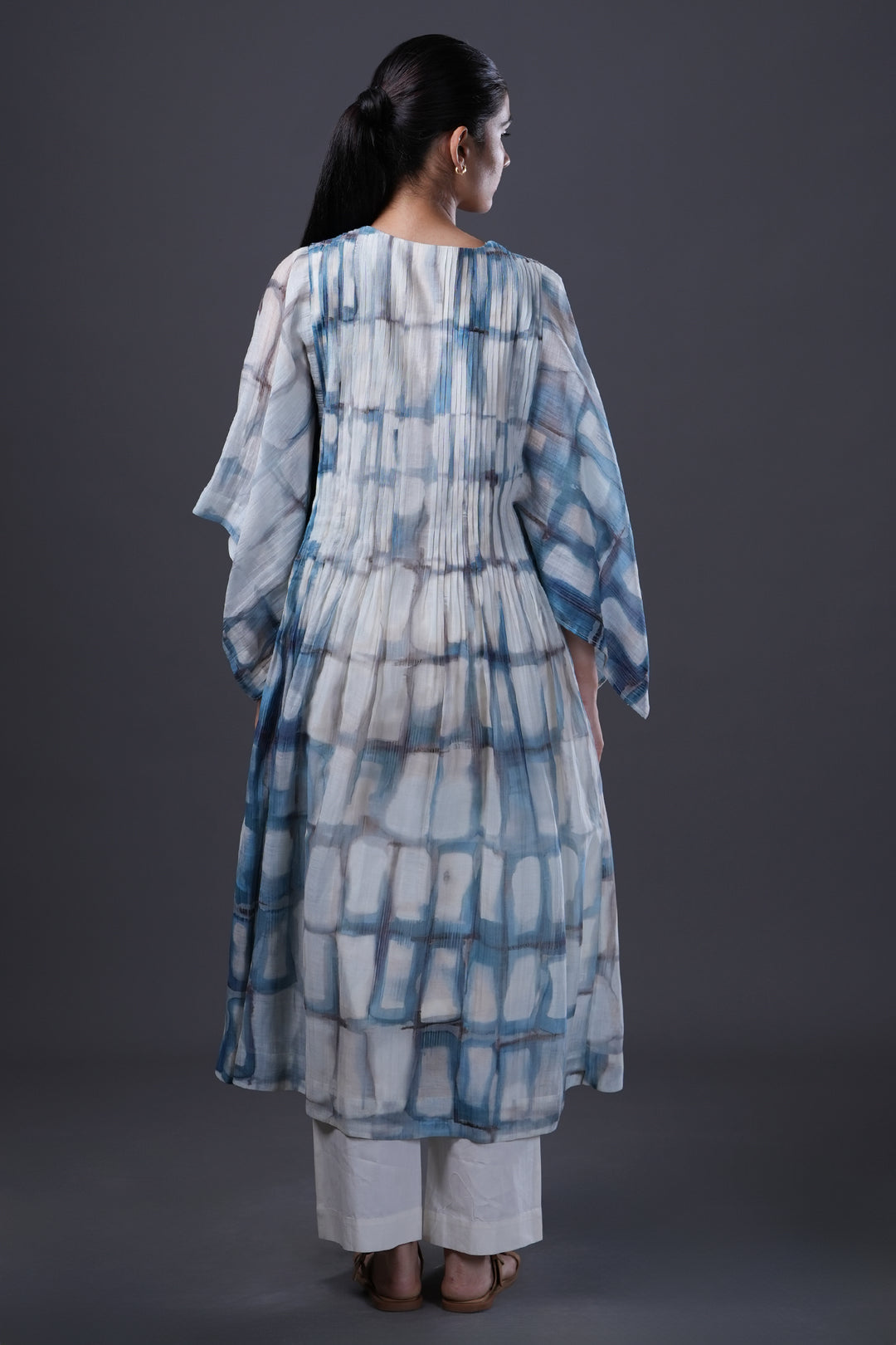 Blue and Off White Abstract Print Oversized Dress/Kurta