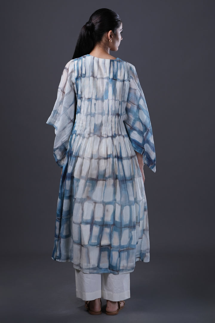 Blue and Off White Abstract Print Oversized Dress/Kurta