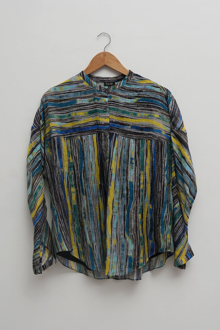 River Stripe Printed Chanderi Shirt
