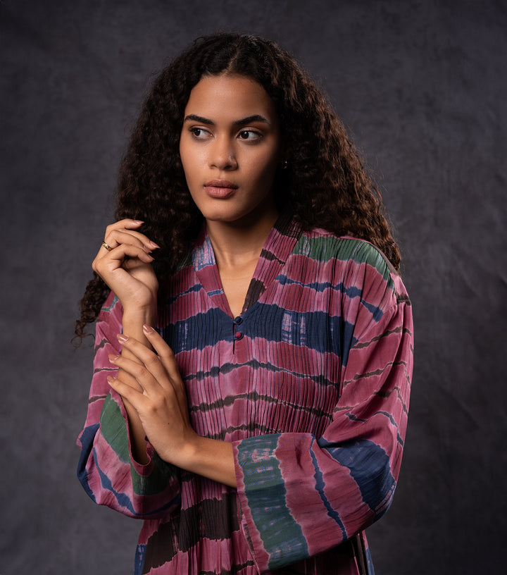 Plum Hand-Dyed Shibori Long Dress