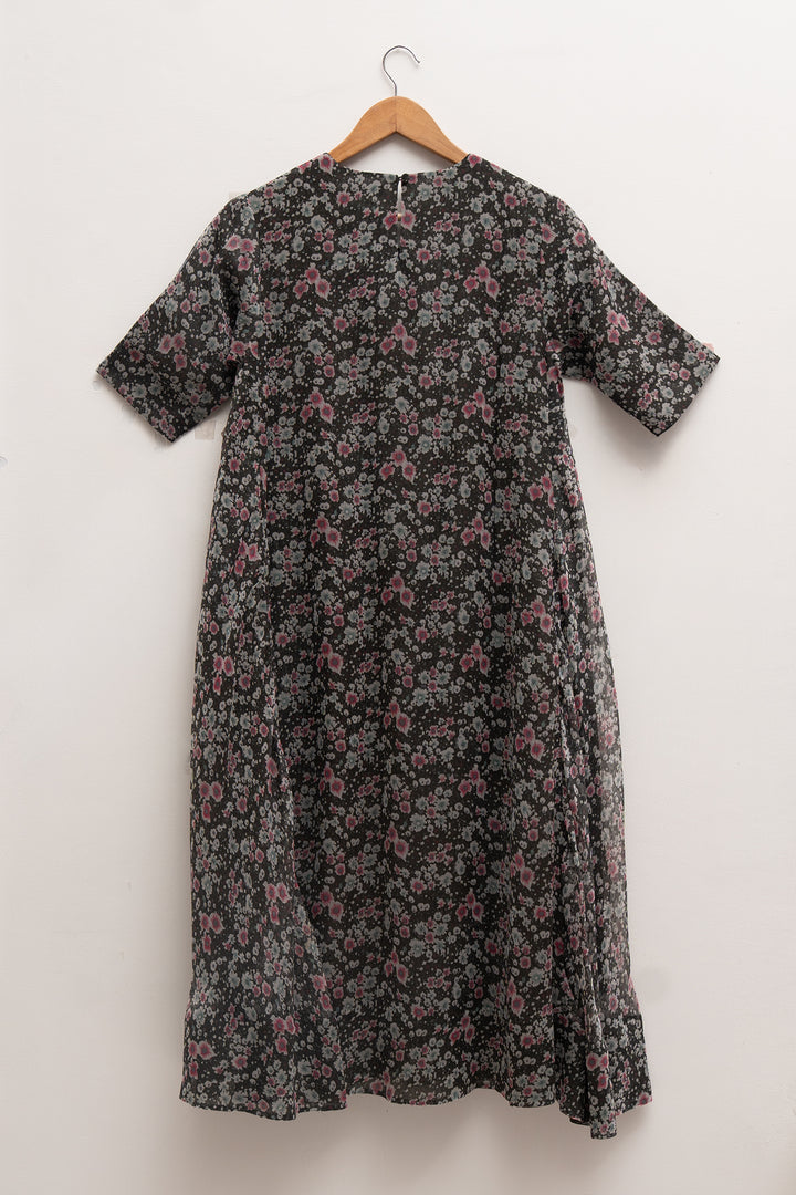 Charcoal Blossom Chiffon Printed Kurta