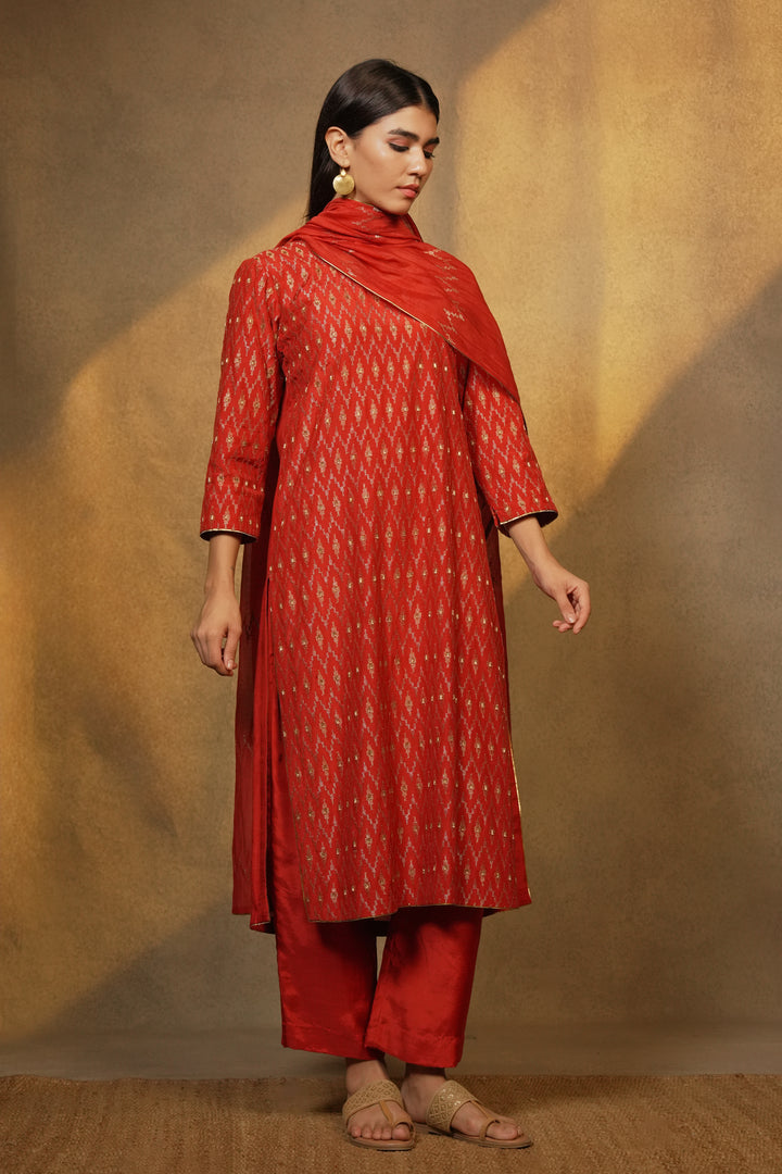 Orange Embroidered Chanderi Dupatta
