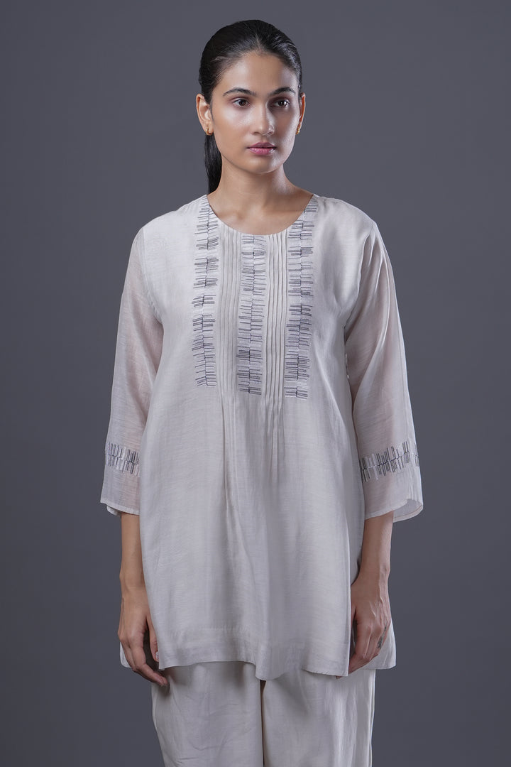 Ivory Embroidered Chanderi Tunic