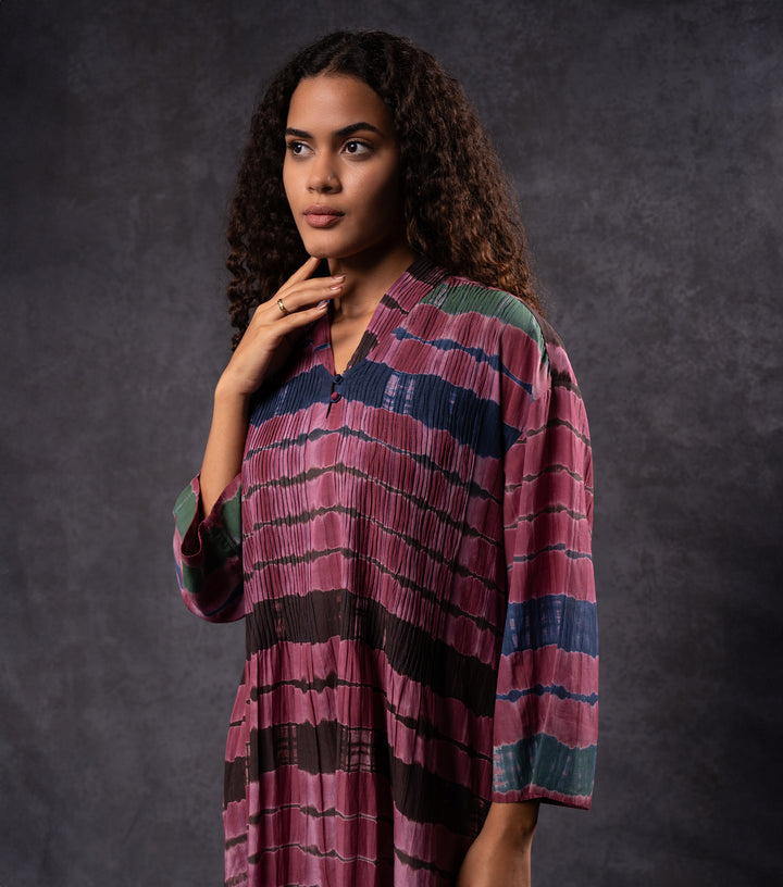Plum Hand-Dyed Shibori Long Dress