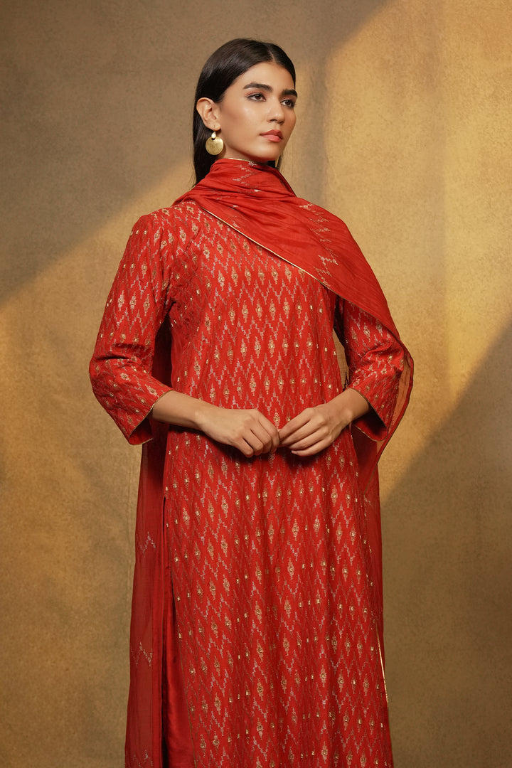 Orange Embroidered Chanderi Dupatta