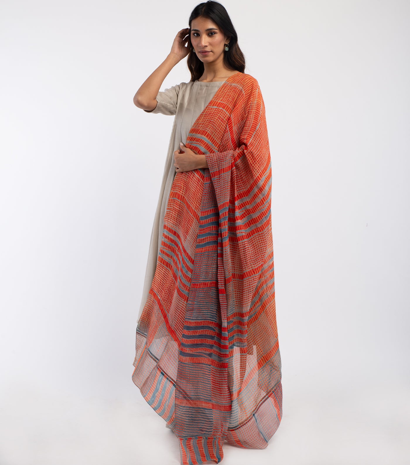 Multi color Shibori dye Organza Dupatta