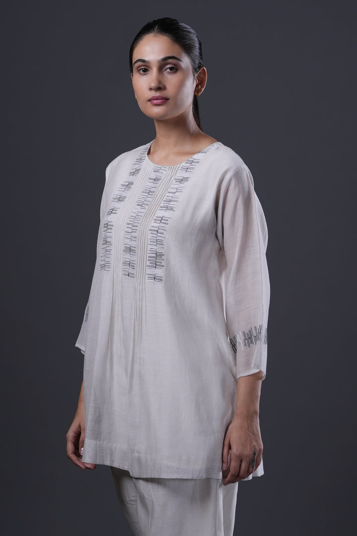Ivory Embroidered Chanderi Tunic