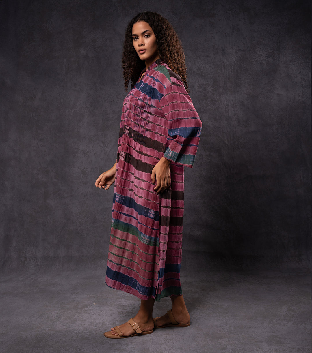 Plum Hand-Dyed Shibori Long Dress